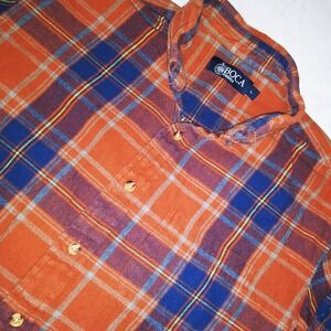 Boca Classics Men's Plaid Flannel Button Down Shirt‎ Long Sleeve Size L Orange